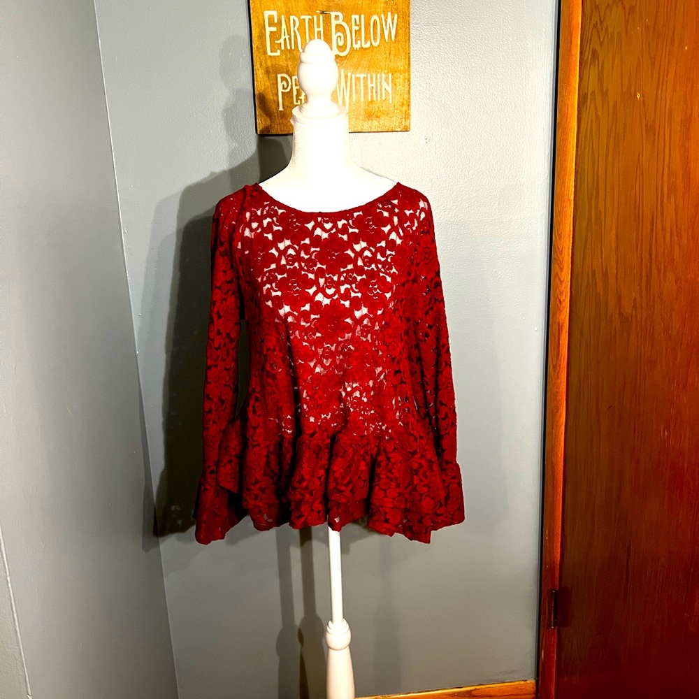 Altar’d State Red Ruffle Blouse